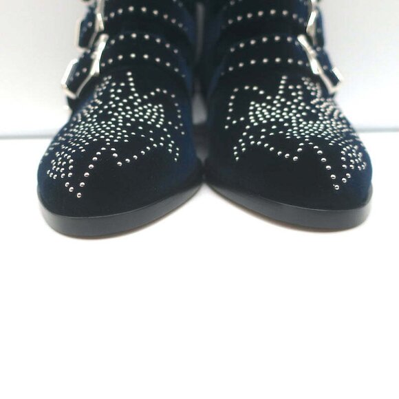 Chloe Susanna Studded Velvet Ankle Boots Navy Size 35.5 Buckle Booties NEW - Picture 5 of 11
